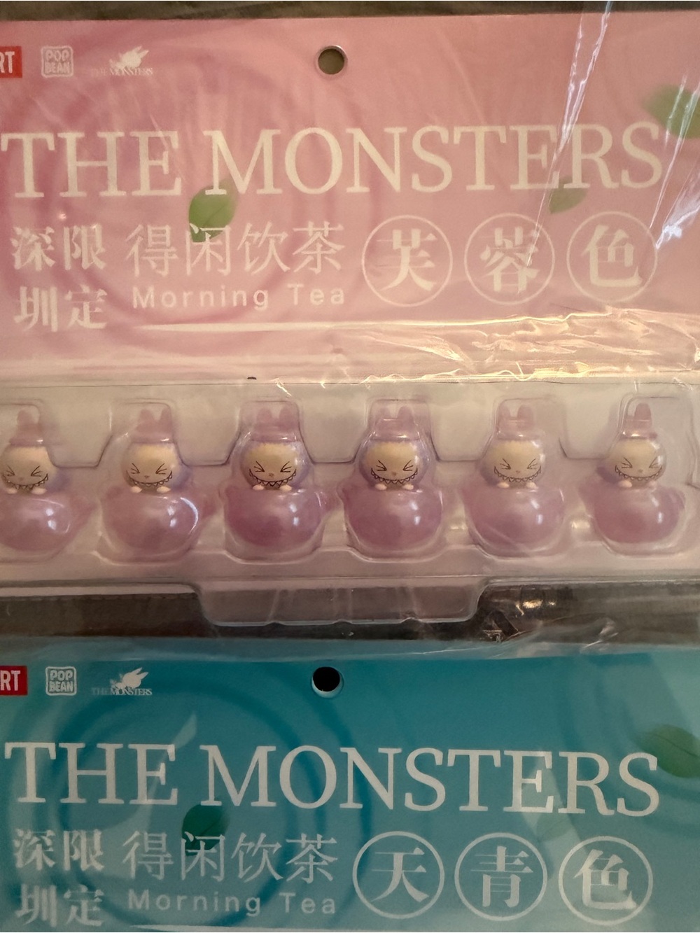 Limited edition 2 sets of The Monsters “Morning Tea “ Popbeans in pink and blue.